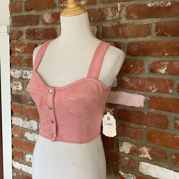 Altar’d State Pink Button Front Crop Corset Top Size small - Picture 4 of 9